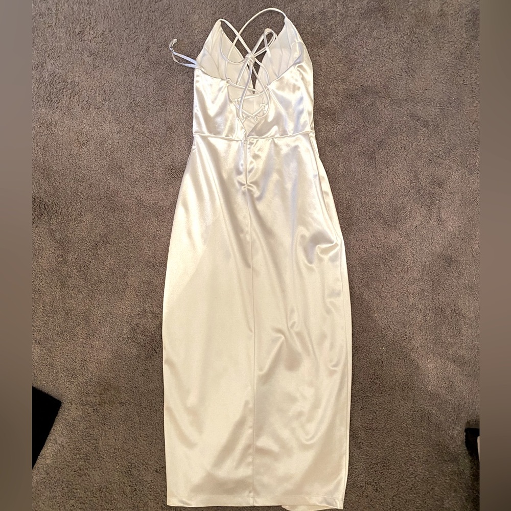Lulu’s White satin bachelorette/bridal shower party dress